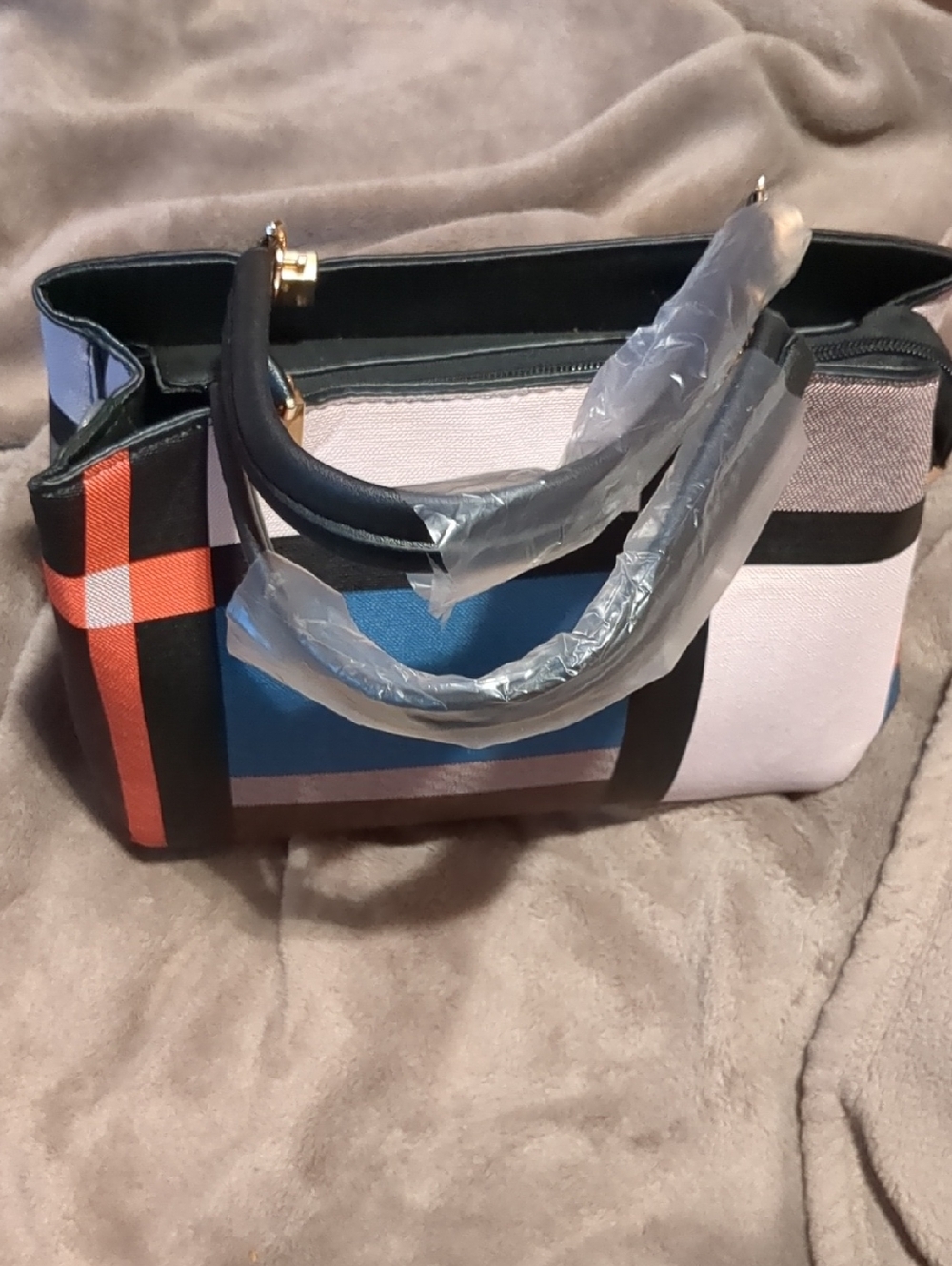 Colorblock Tote Bag - Blue, Pink & Orange